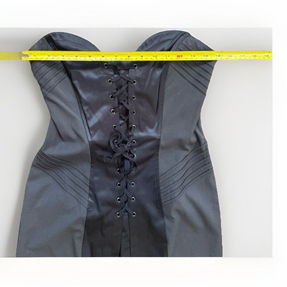 Vintage Betsey Johnson Corset Dress Black Satin Strapless Stretch Y2K Size 4 - Picture 10 of 15